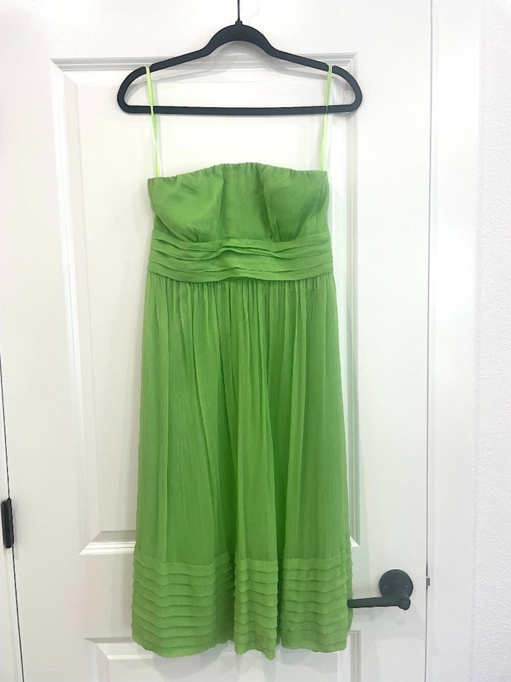 J. Crew 100% Silk Strapless Midi Dress | Apple Green | Size 8